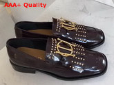 Diordirection Glazed Calfskin Loafer with Studs in Burgundy Replica