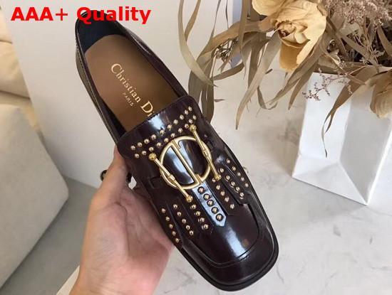 Diordirection Glazed Calfskin Loafer with Studs in Burgundy Replica
