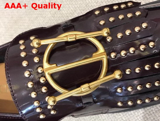 Diordirection Glazed Calfskin Loafer with Studs in Burgundy Replica