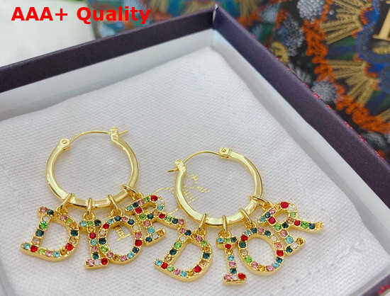 Diorevolution Earrings Gold Finish Metal and Multicolor Crystals Replica