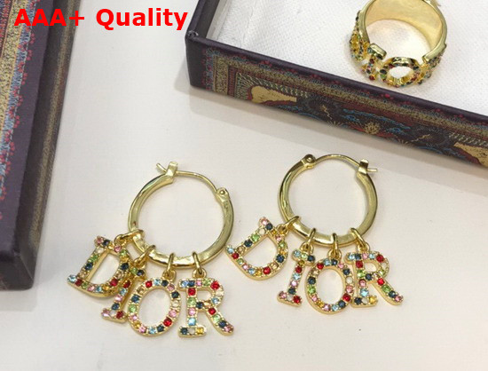 Diorevolution Earrings Gold Finish Metal and Multicolor Crystals Replica