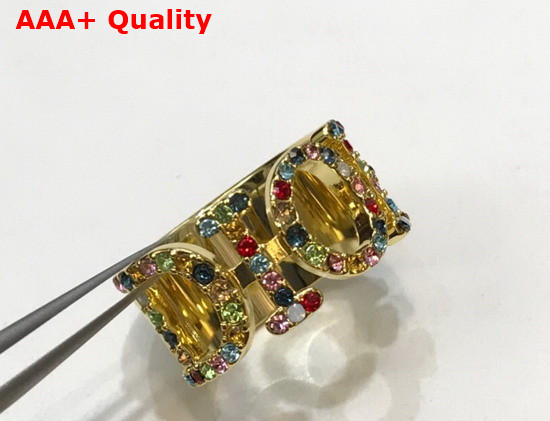 Diorevolution Ring Gold Finish Metal and Multicolor Crystals Replica