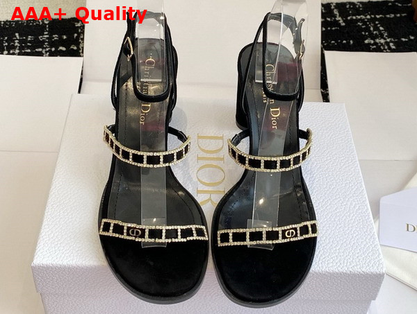 Diorissime Heeled Sandal in Black Suede Goatskin and Silver Tone Strass Replica