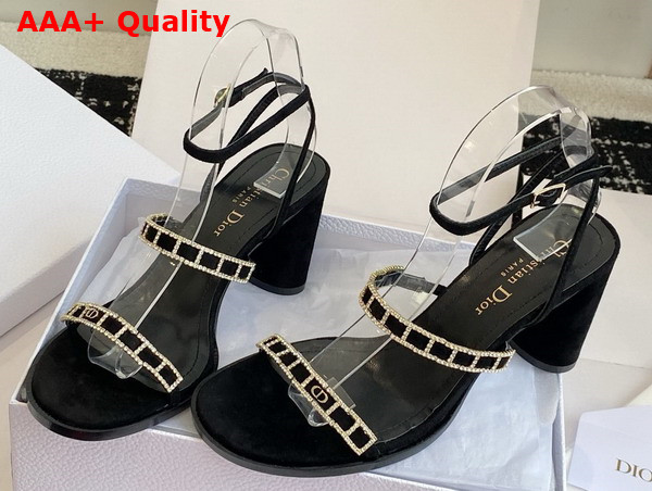 Diorissime Heeled Sandal in Black Suede Goatskin and Silver Tone Strass Replica