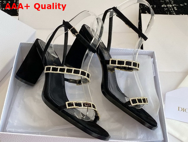Diorissime Heeled Sandal in Black Suede Goatskin and Silver Tone Strass Replica