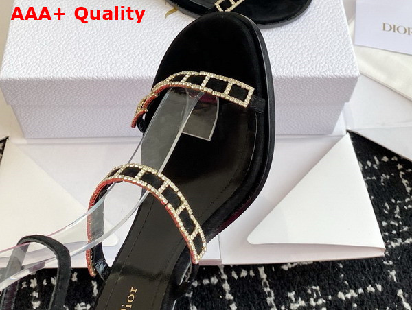 Diorissime Heeled Sandal in Black Suede Goatskin and Silver Tone Strass Replica