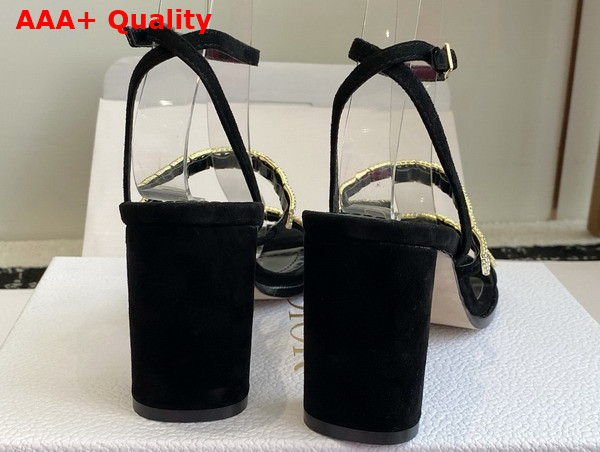 Diorissime Heeled Sandal in Black Suede Goatskin and Silver Tone Strass Replica