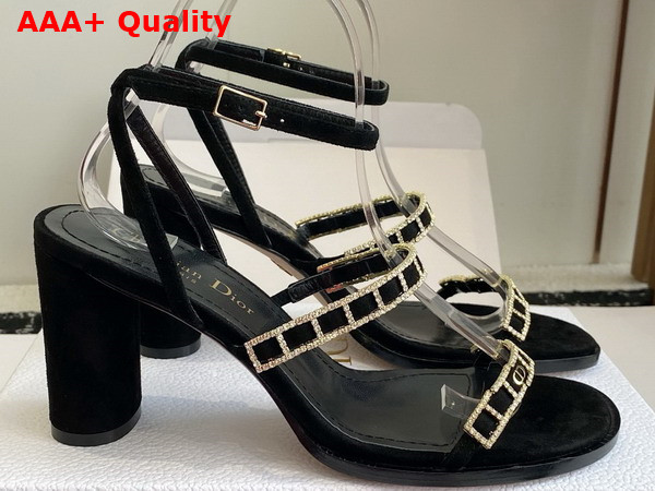 Diorissime Heeled Sandal in Black Suede Goatskin and Silver Tone Strass Replica
