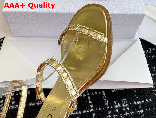 Diorissime Heeled Sandal in Gold Tone Laminated Lambskin and Silver Tone Strass Replica