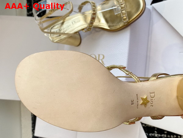 Diorissime Heeled Sandal in Gold Tone Laminated Lambskin and Silver Tone Strass Replica