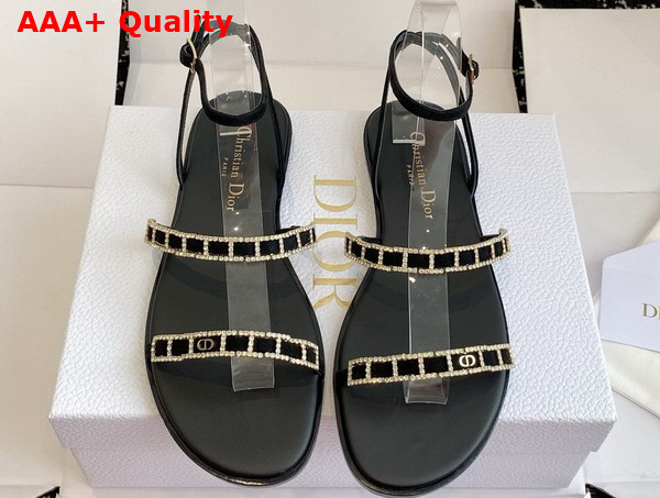 Diorissime Sandal in Black Suede Goatskin and Silver Tone Strass Replica