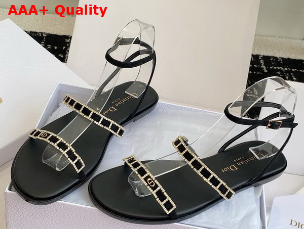 Diorissime Sandal in Black Suede Goatskin and Silver Tone Strass Replica