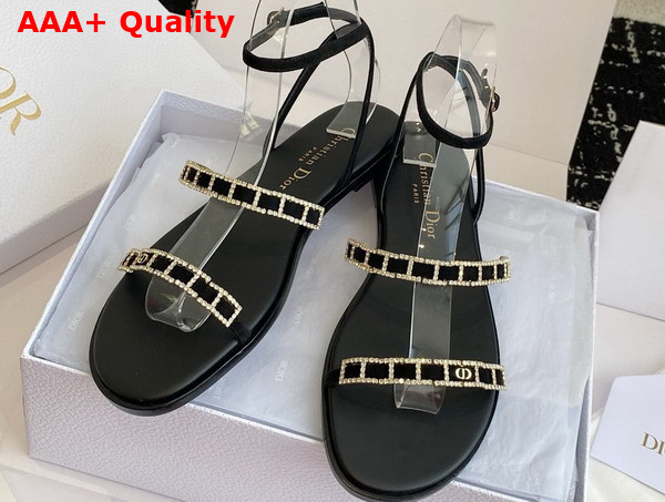 Diorissime Sandal in Black Suede Goatskin and Silver Tone Strass Replica