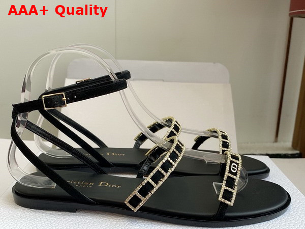 Diorissime Sandal in Black Suede Goatskin and Silver Tone Strass Replica