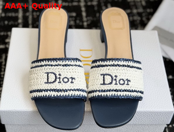 Dioriviera Dior Woven Heeled Slide Blue Crocheted Raffia Effect Technical Fabric Replica