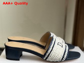 Dioriviera Dior Woven Heeled Slide Blue Crocheted Raffia Effect Technical Fabric Replica
