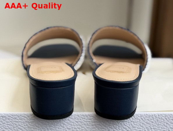 Dioriviera Dior Woven Heeled Slide Blue Crocheted Raffia Effect Technical Fabric Replica