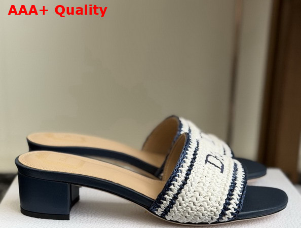 Dioriviera Dior Woven Heeled Slide Blue Crocheted Raffia Effect Technical Fabric Replica