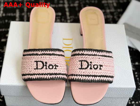Dioriviera Dior Woven Heeled Slide Soupir Pink Crocheted Raffia Effect Technical Fabric Replica