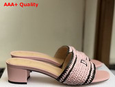Dioriviera Dior Woven Heeled Slide Soupir Pink Crocheted Raffia Effect Technical Fabric Replica