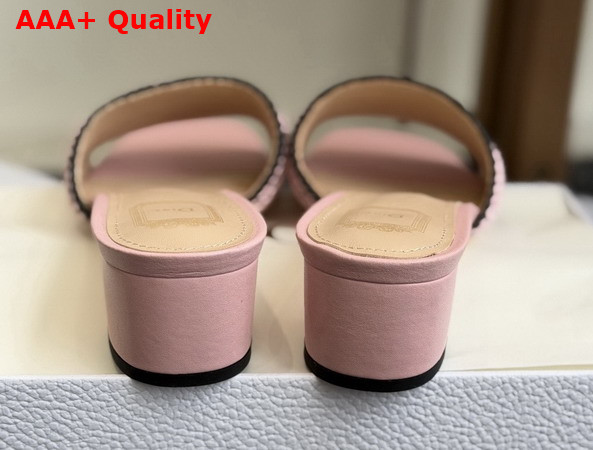 Dioriviera Dior Woven Heeled Slide Soupir Pink Crocheted Raffia Effect Technical Fabric Replica