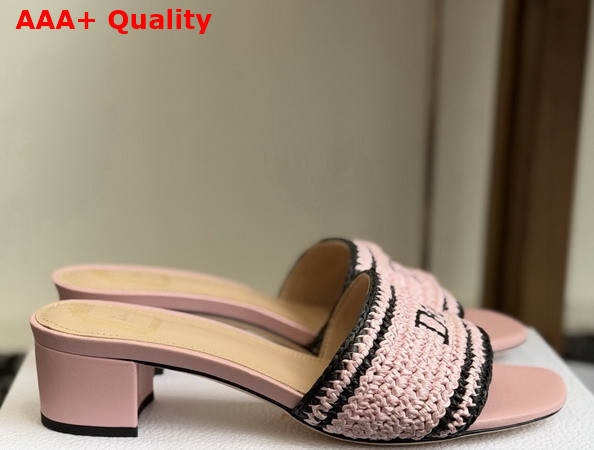 Dioriviera Dior Woven Heeled Slide Soupir Pink Crocheted Raffia Effect Technical Fabric Replica
