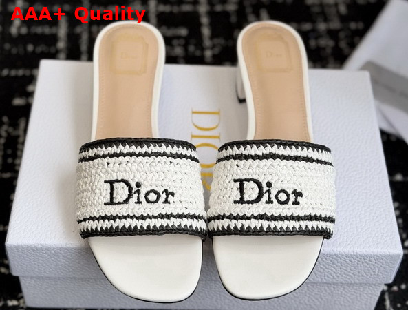 Dioriviera Dior Woven Heeled Slide White Crocheted Raffia Effect Technical Fabric Replica