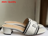 Dioriviera Dior Woven Heeled Slide White Crocheted Raffia Effect Technical Fabric Replica