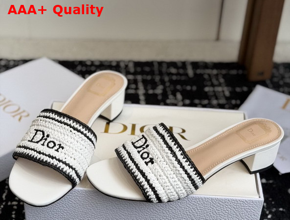 Dioriviera Dior Woven Heeled Slide White Crocheted Raffia Effect Technical Fabric Replica