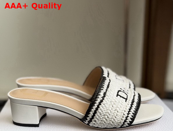 Dioriviera Dior Woven Heeled Slide White Crocheted Raffia Effect Technical Fabric Replica