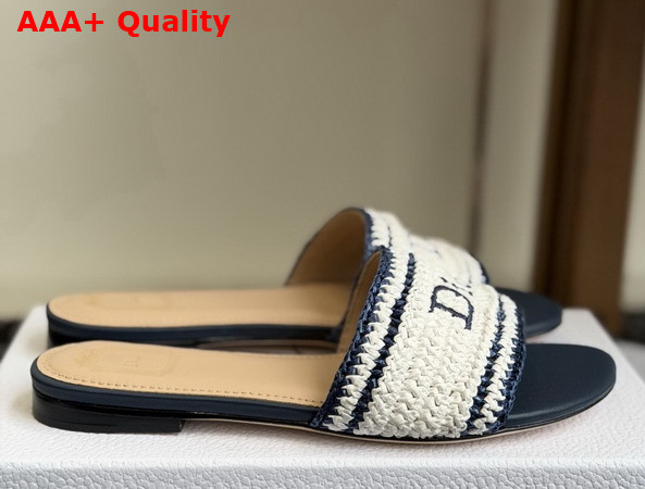 Dioriviera Dior Woven Slide in Blue Crocheted Raffia Effect Technical Fabric Replica