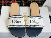 Dioriviera Dior Woven Slide in Blue Crocheted Raffia Effect Technical Fabric Replica