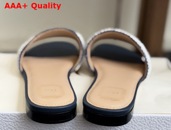 Dioriviera Dior Woven Slide in Blue Crocheted Raffia Effect Technical Fabric Replica