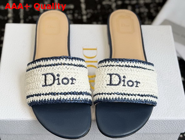 Dioriviera Dior Woven Slide in Blue Crocheted Raffia Effect Technical Fabric Replica