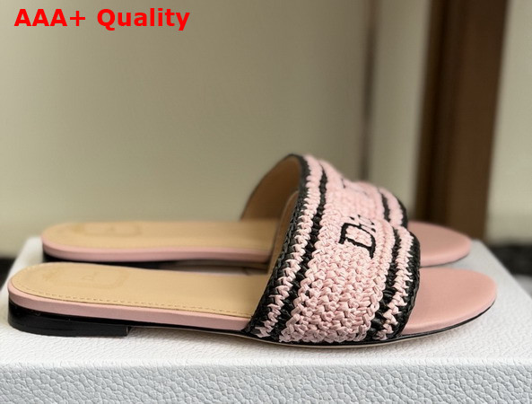 Dioriviera Dior Woven Slide in Soupir Pink Crocheted Raffia Effect Technical Fabric Replica