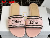 Dioriviera Dior Woven Slide in Soupir Pink Crocheted Raffia Effect Technical Fabric Replica