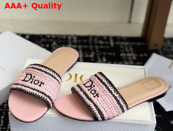 Dioriviera Dior Woven Slide in Soupir Pink Crocheted Raffia Effect Technical Fabric Replica