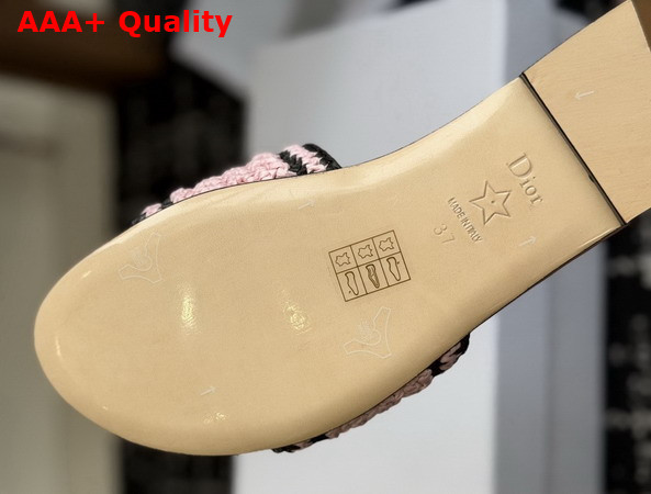 Dioriviera Dior Woven Slide in Soupir Pink Crocheted Raffia Effect Technical Fabric Replica