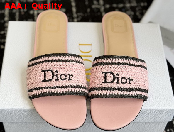 Dioriviera Dior Woven Slide in Soupir Pink Crocheted Raffia Effect Technical Fabric Replica