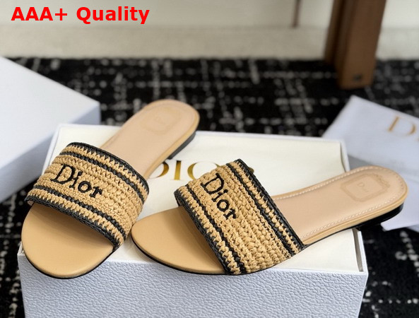 Dioriviera Dior Woven Slide in Trench Crocheted Raffia Effect Technical Fabric Replica