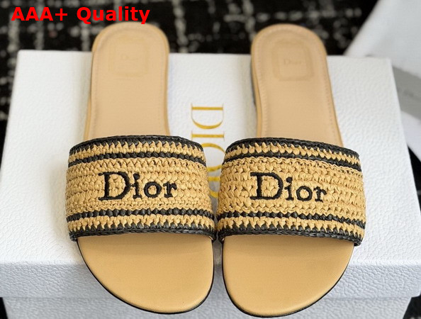 Dioriviera Dior Woven Slide in Trench Crocheted Raffia Effect Technical Fabric Replica