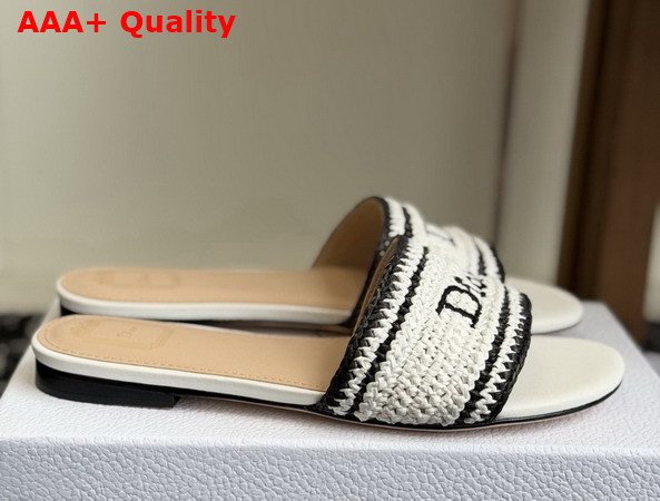 Dioriviera Dior Woven Slide in White Raffia Effect Technical Fabric Replica