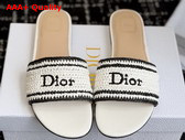 Dioriviera Dior Woven Slide in White Raffia Effect Technical Fabric Replica