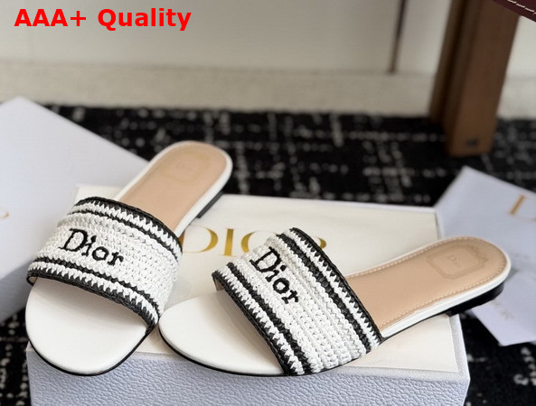 Dioriviera Dior Woven Slide in White Raffia Effect Technical Fabric Replica
