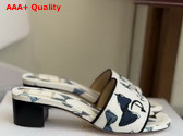 Dioriviera Dway Heeled Slide in Blue and White Dior Bows Embroidered Cotton Replica