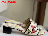 Dioriviera Dway Heeled Slide in White Cotton Embroidered with Multicolor Dior Bows Motif Replica