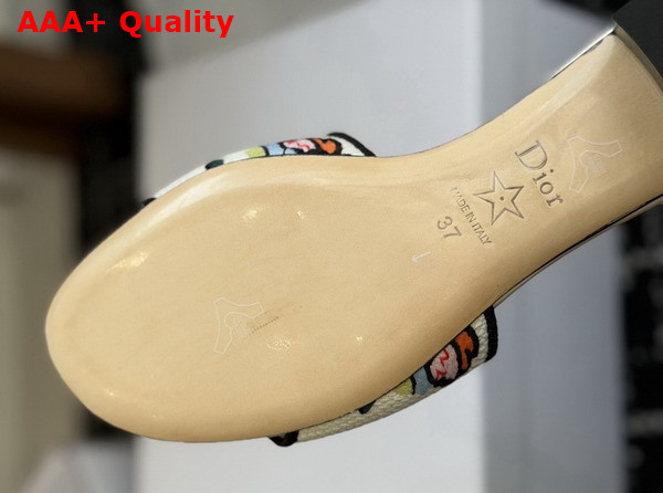 Dioriviera Dway Heeled Slide in White Embroidered Cotton and Multicolor Dior Arabesque Motif Replica