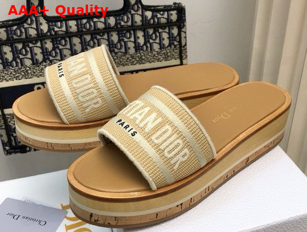 Dioriviera Dway Platform Slide Natural Raffia and White Embroidered Cotton Replica