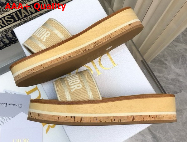Dioriviera Dway Platform Slide Natural Raffia and White Embroidered Cotton Replica