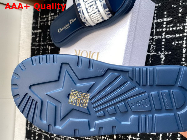 Dioriviera Dway Slide Blue Dior Oblique Embroidered Cotton and White Rubber Replica